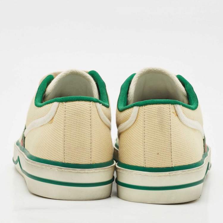 Pre Owned Gucci Cream Canvas Tennis 1977 Web Low Top Sneakers Size 41