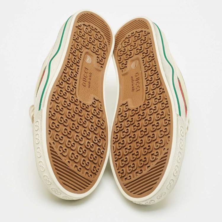 Pre Owned Gucci Cream Canvas Tennis 1977 Web Low Top Sneakers Size 41