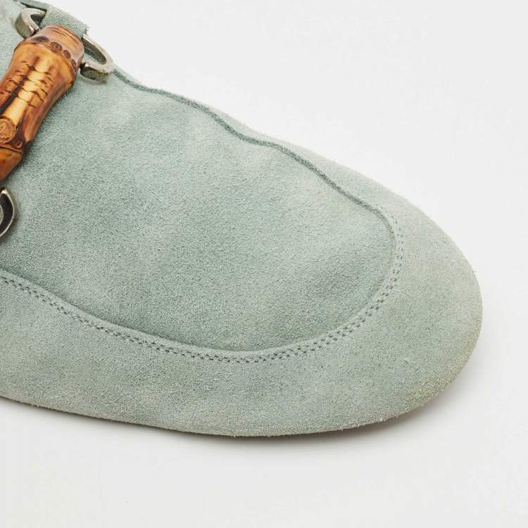 Pre Owned Gucci Blue Suede Jordaan Slip On Loafers Size 40.5