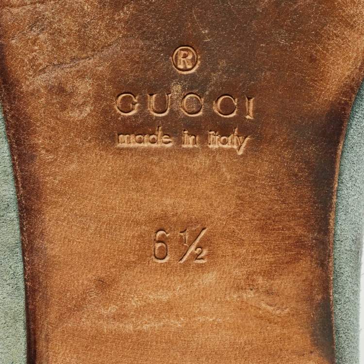 Pre Owned Gucci Blue Suede Jordaan Slip On Loafers Size 40.5