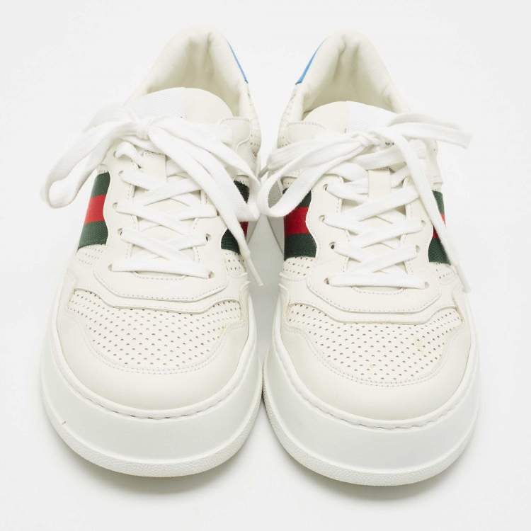 Pre Owned Gucci White Perforated Leather Web GG Chunky B Sneakers Size 42