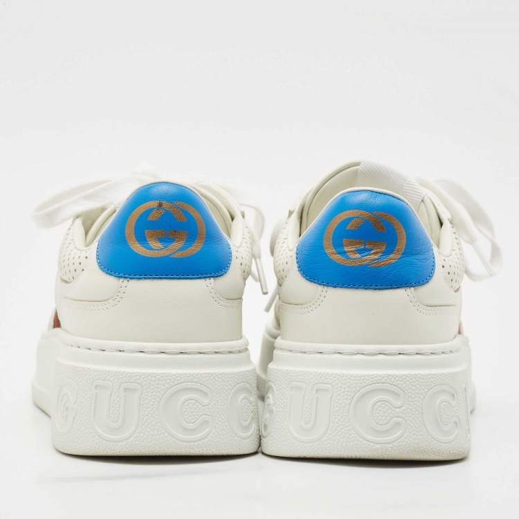 Pre Owned Gucci White Perforated Leather Web GG Chunky B Sneakers Size 42