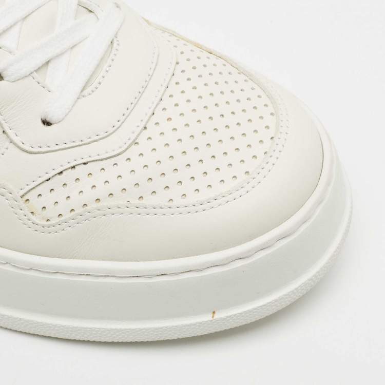Pre Owned Gucci White Perforated Leather Web GG Chunky B Sneakers Size 42