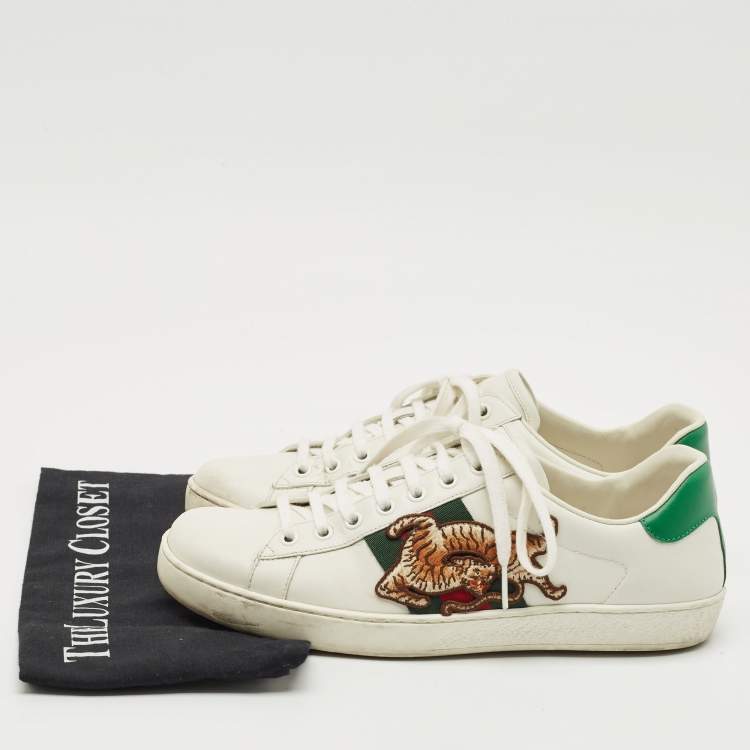 Pre Owned Gucci White Leather Ace Lace Up Sneakers Size 41.5