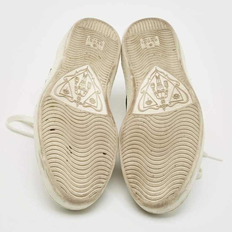 Pre Owned Gucci White Leather Ace Lace Up Sneakers Size 41.5