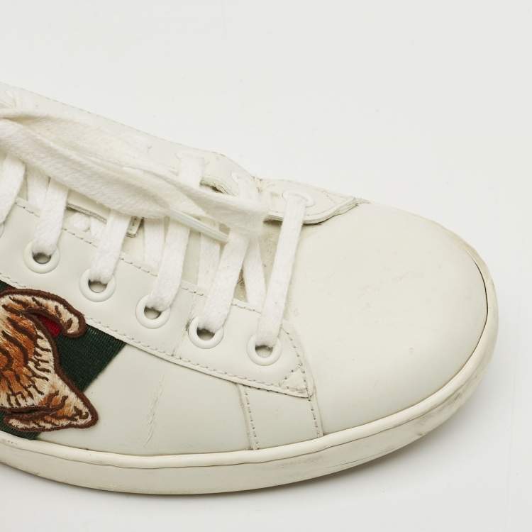Pre Owned Gucci White Leather Ace Lace Up Sneakers Size 41.5