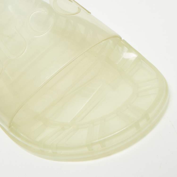 Pre Owned Gucci Transparent Rubber Logo Slide Flat Sandals Size 42