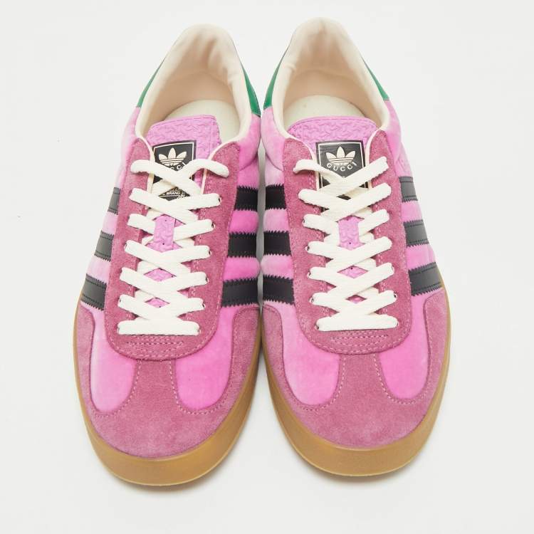 Pre Owned Gucci x Adidas Pink Velvet and Suede Gazelle Sneakers Size 42 2/3