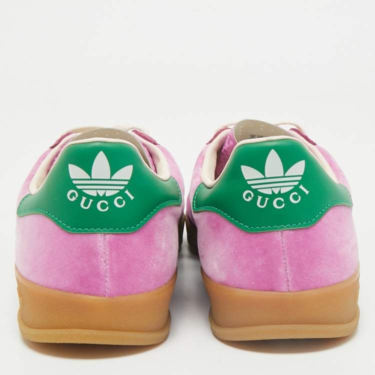 Pre Owned Gucci x Adidas Pink Velvet and Suede Gazelle Sneakers Size 42 2/3
