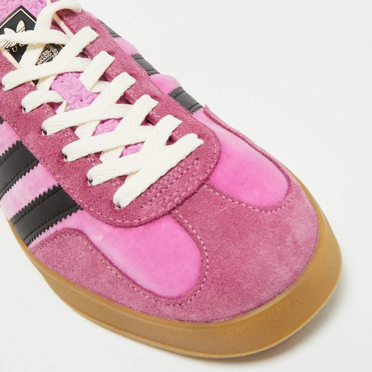 Pre Owned Gucci x Adidas Pink Velvet and Suede Gazelle Sneakers Size 42 2/3