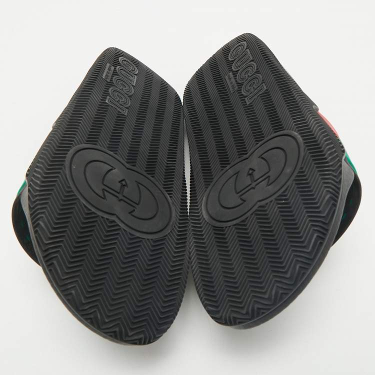 Pre Owned Gucci Multicolor Rubber Web Interlocking G Flat Pool Slides Size 42
