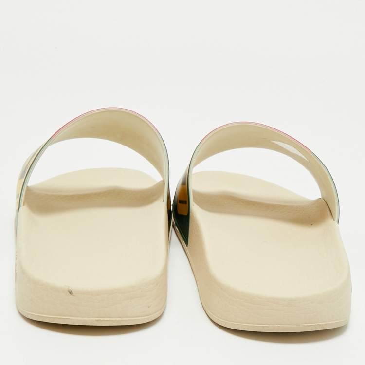 Pre Owned Gucci Cream Rubber Dapper Dan Pool Flat Slides Size 42