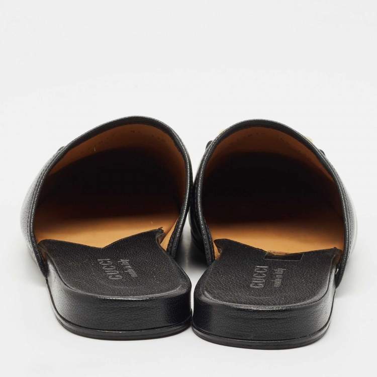 Pre Owned Gucci Black/Beige GG Supreme Canvas and Leather Princetown Mules Size 42.5