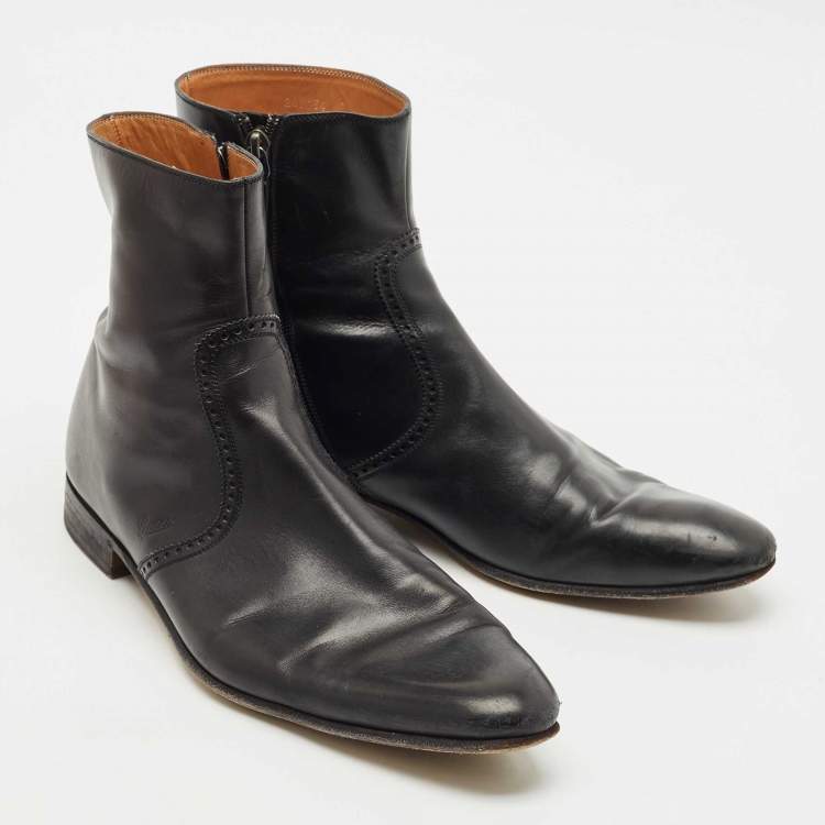 Pre Owned Gucci Black Leather Ankle Length Boots Size 43