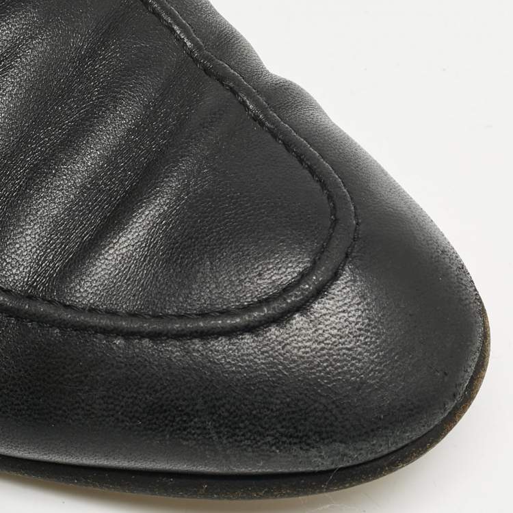 Pre Owned Gucci Black Leather Interlocking G Loafers Size 44