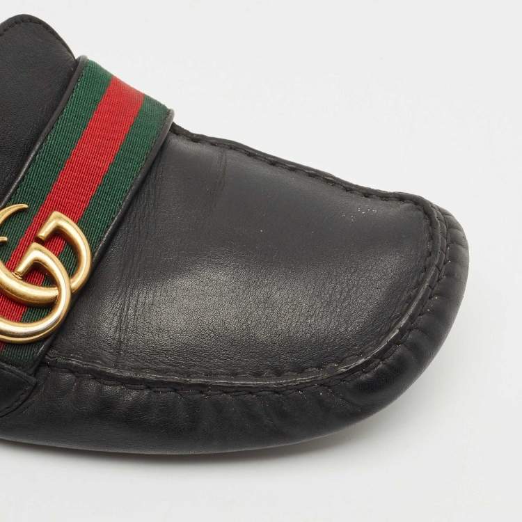 Pre Owned Gucci Brown Leather GG Web Penny Loafers Size 43.5