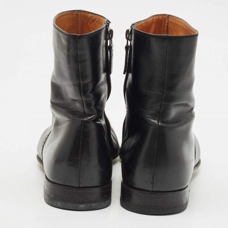Pre Owned Gucci Black Brouge Leather Ankle Boots Size 43