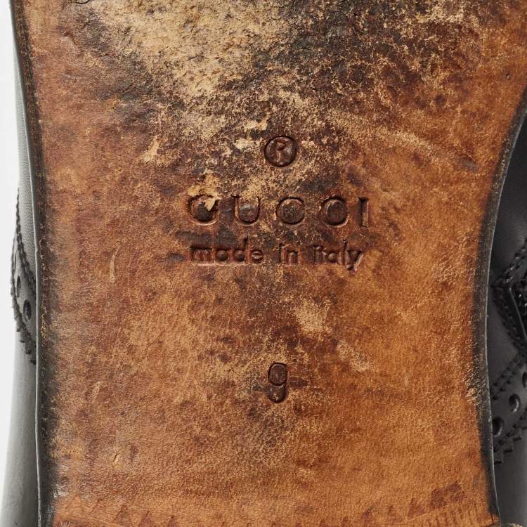 Pre Owned Gucci Black Brouge Leather Ankle Boots Size 43