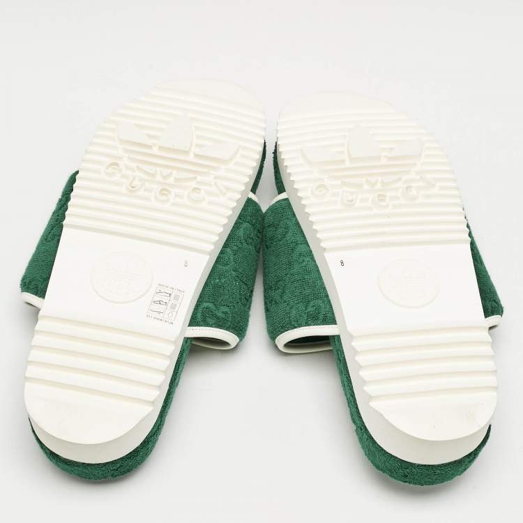 Pre Owned Gucci Green GG Fabric Flat Slide Sandals Size 42