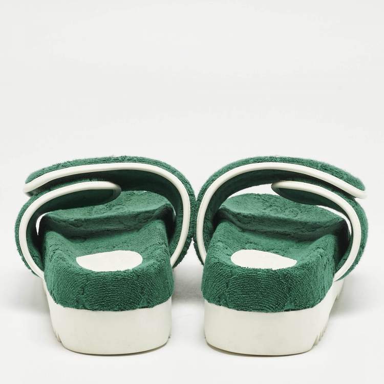 Pre Owned Gucci Green GG Fabric Flat Slide Sandals Size 42