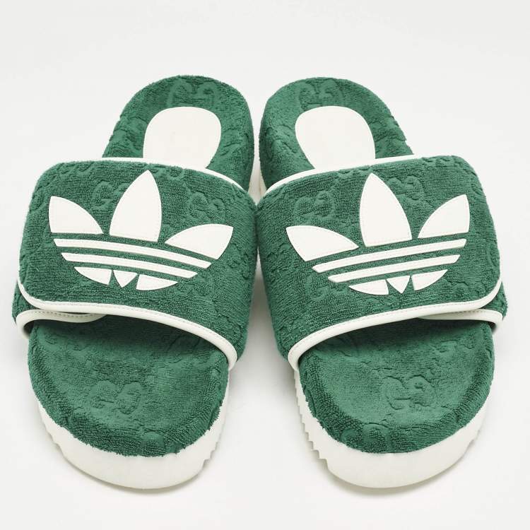 Pre Owned Gucci Green GG Fabric Flat Slide Sandals Size 42