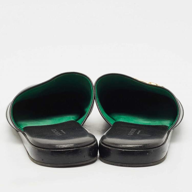 Pre Owned Gucci Black Leather Horsebit Flat Slides Size 41