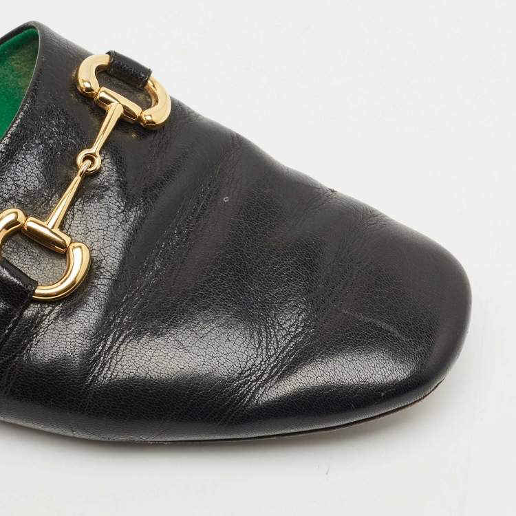 Pre Owned Gucci Black Leather Horsebit Flat Slides Size 41