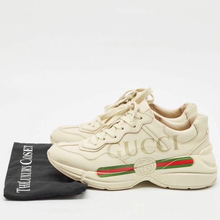 Pre Owned Gucci Cream Leather Rhyton Sneakers Size 41.5