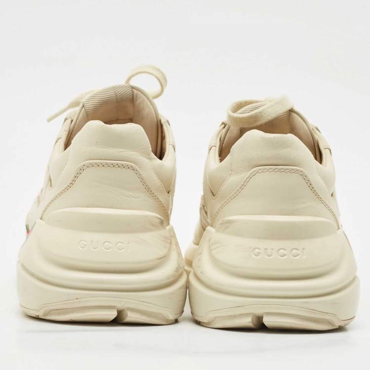Pre Owned Gucci Cream Leather Rhyton Sneakers Size 41.5