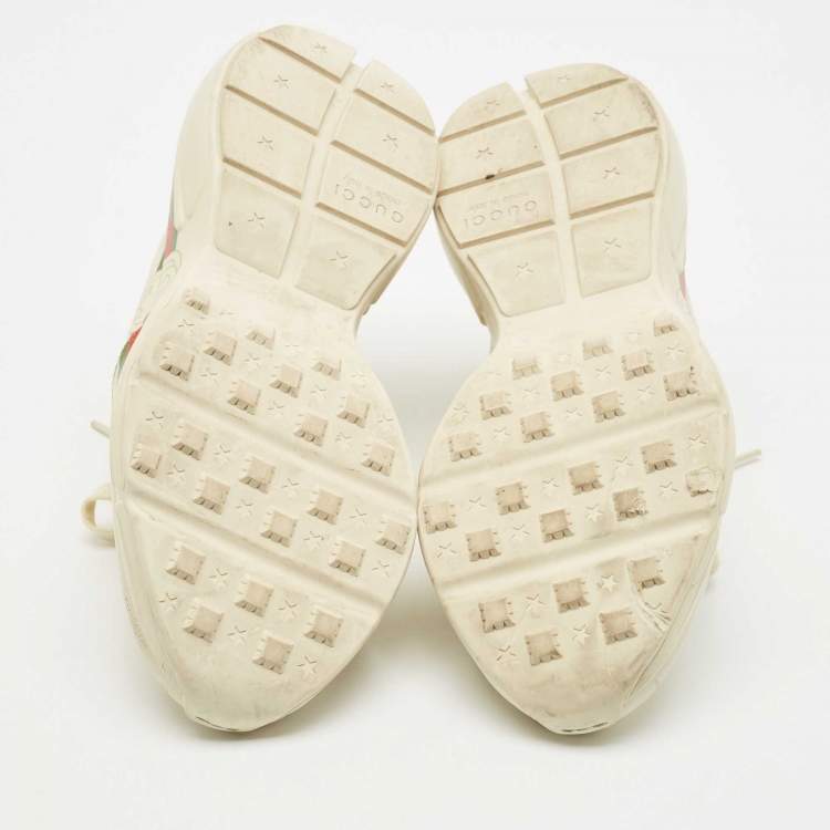 Pre Owned Gucci Cream Leather Rhyton Sneakers Size 41.5