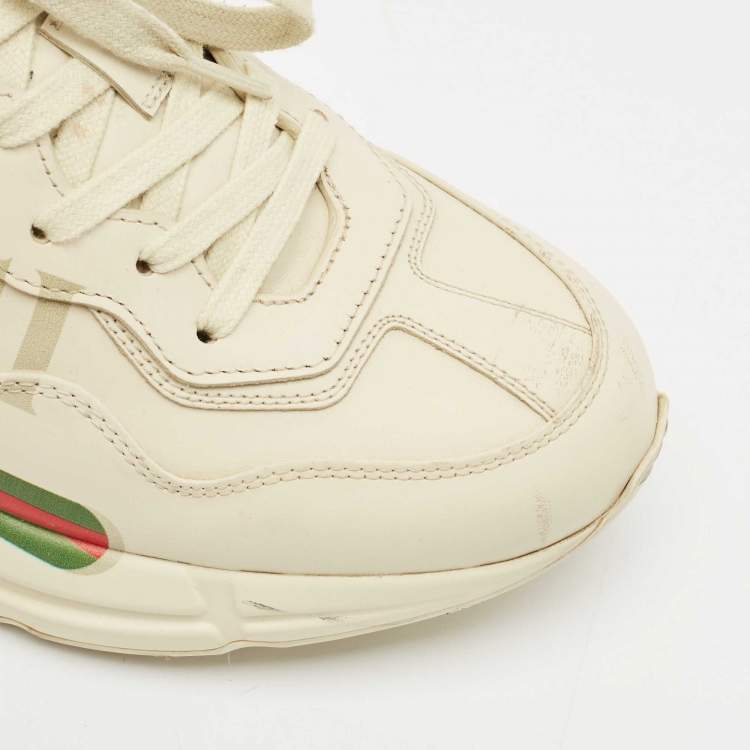 Pre Owned Gucci Cream Leather Rhyton Sneakers Size 41.5