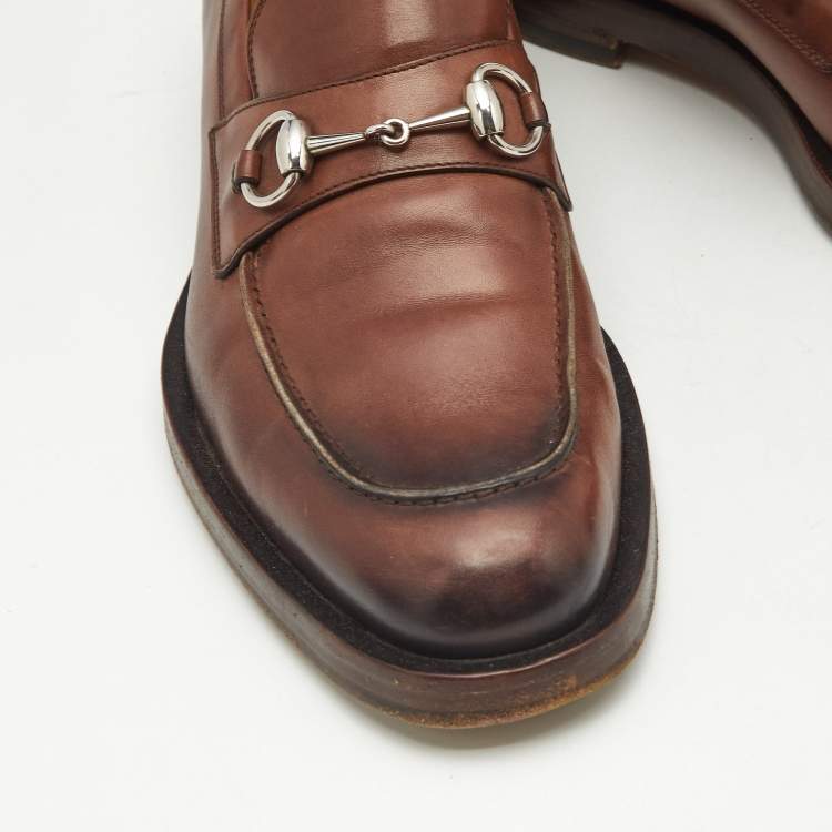 Pre Owned Gucci Brown Ombre Leather Horsebit Loafers Size 42