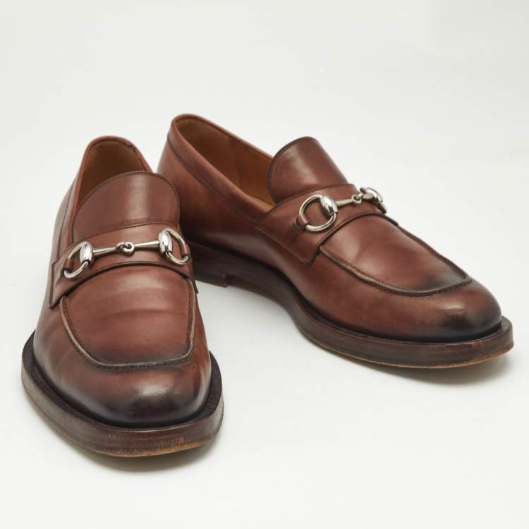 Pre Owned Gucci Brown Ombre Leather Horsebit Loafers Size 42