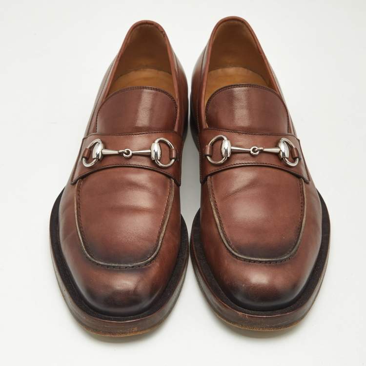 Pre Owned Gucci Brown Ombre Leather Horsebit Loafers Size 42