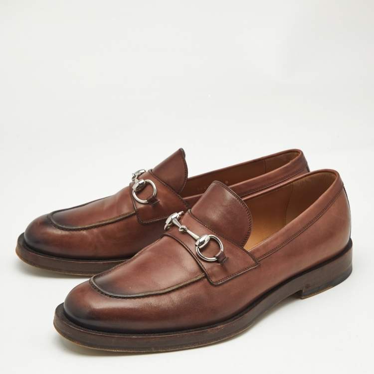Pre Owned Gucci Brown Ombre Leather Horsebit Loafers Size 42