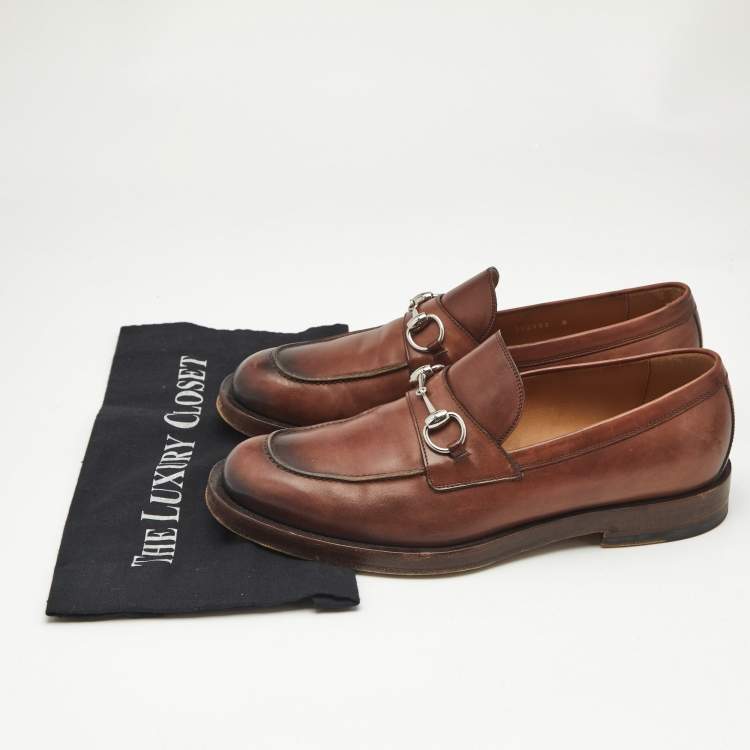 Pre Owned Gucci Brown Ombre Leather Horsebit Loafers Size 42