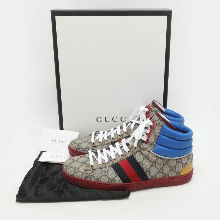 Pre Owned Gucci Multicolor GG Coated Canvas and Nylon Ace High Top-Sneakers Size 43