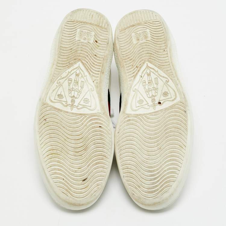Pre Owned Gucci White Leather Embroidered Bee Web Ace Low Top Sneakers Size 41.5