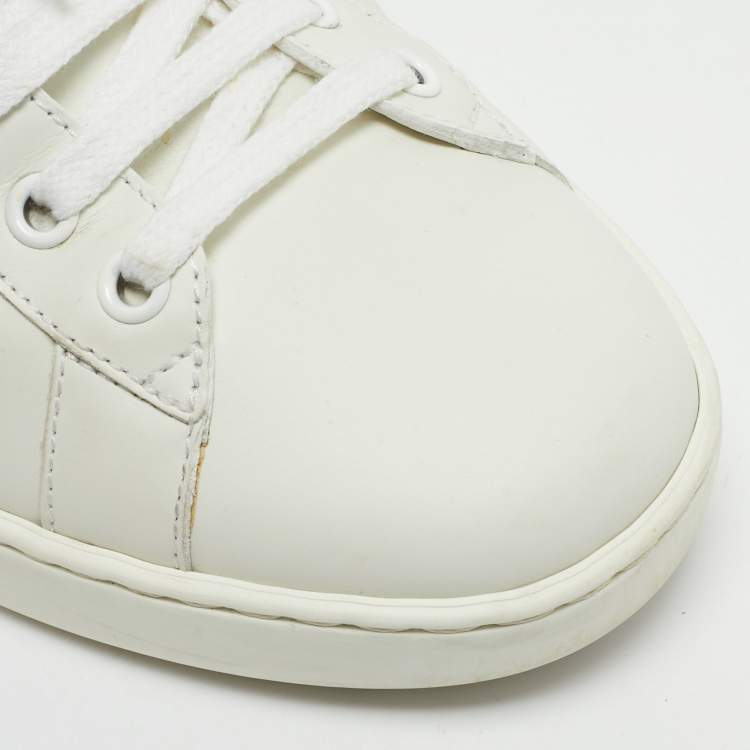 Pre Owned Gucci White Leather Embroidered Bee Web Ace Low Top Sneakers Size 41.5