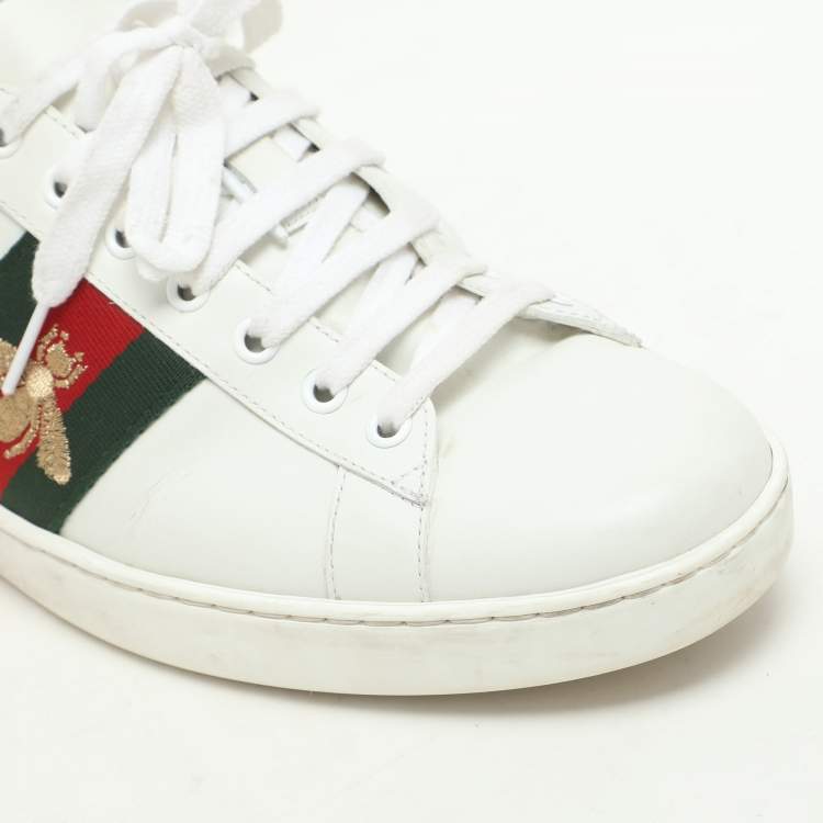 Pre Owned Gucci White Leather Ace Low Top Sneakers Size 44