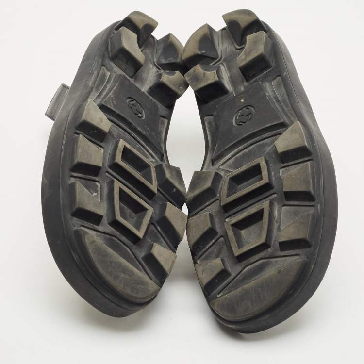 Pre Owned Gucci Beige/Black Stripe Logo Nylon and Leather Flat Sandals Size 40