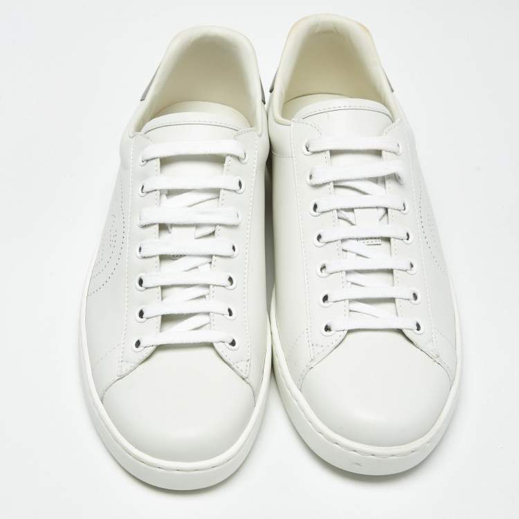 Pre Owned Gucci White Perforated Interlocking G Leather Ace Sneakers Size 42