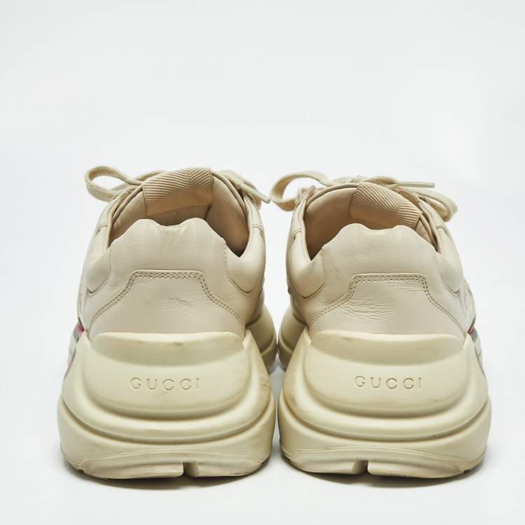 Pre Owned Gucci Off White Leather Vintage Logo Rhyton Sneakers Size 40.5