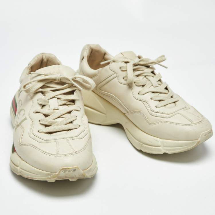 Pre Owned Gucci Off White Leather Vintage Logo Rhyton Sneakers Size 40.5