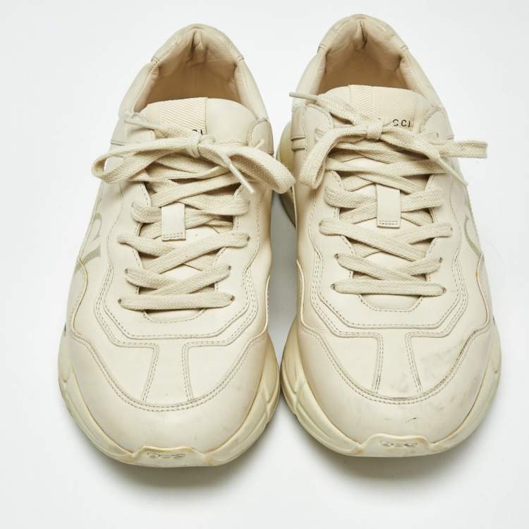 Pre Owned Gucci Off White Leather Vintage Logo Rhyton Sneakers Size 40.5
