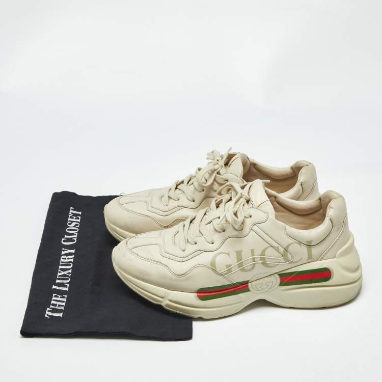 Pre Owned Gucci Off White Leather Vintage Logo Rhyton Sneakers Size 40.5
