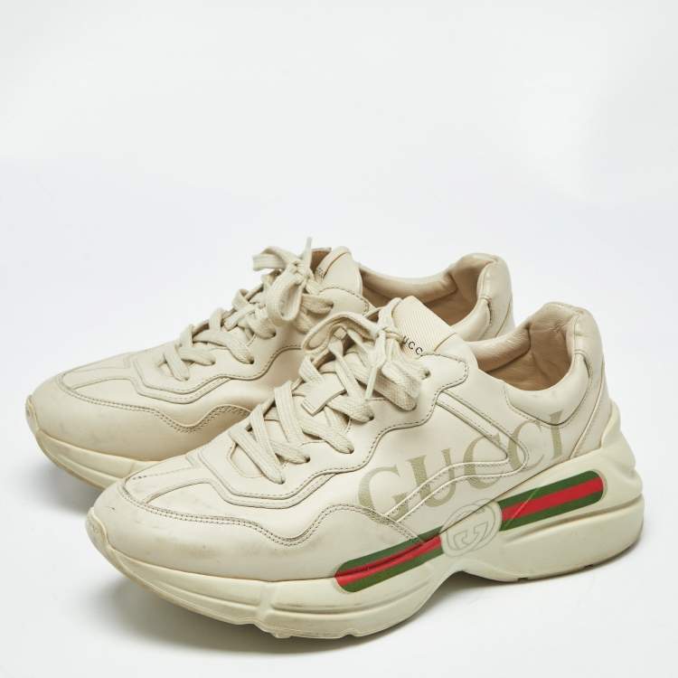Pre Owned Gucci Off White Leather Vintage Logo Rhyton Sneakers Size 40.5
