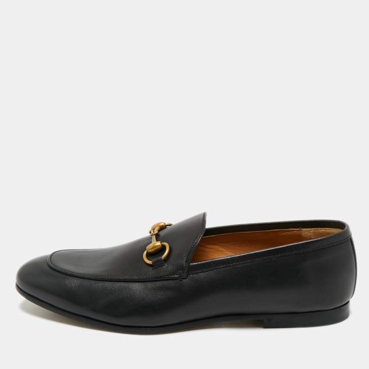 Pre Owned Gucci Black Leather Jordaan Slip On Loafers Size 41.5