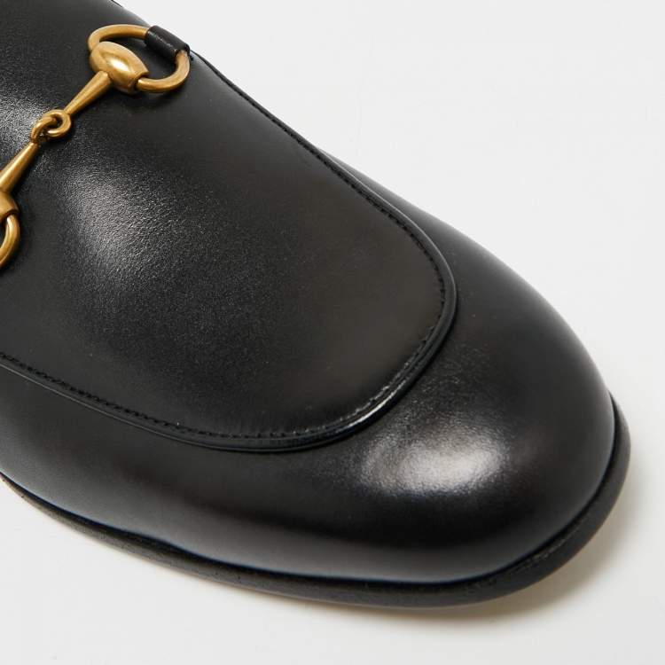 Pre Owned Gucci Black Leather Jordaan Slip On Loafers Size 41.5