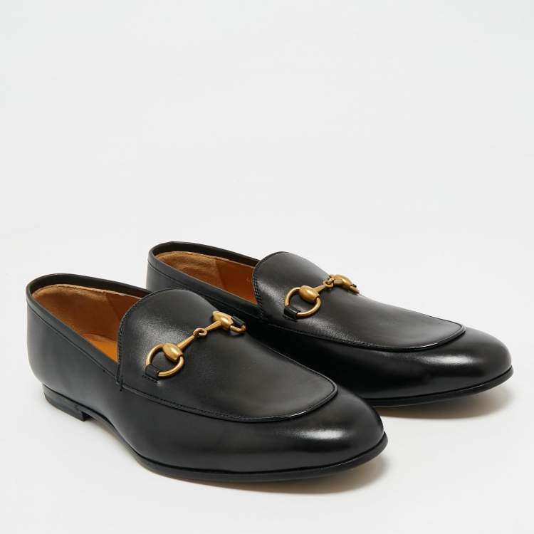 Pre Owned Gucci Black Leather Jordaan Slip On Loafers Size 41.5